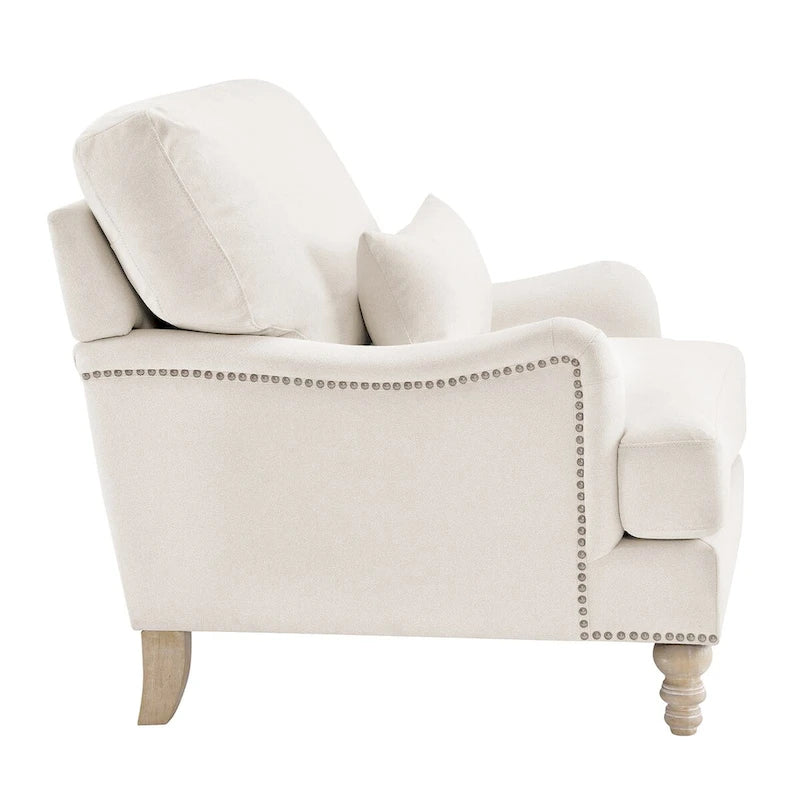 Sillón tapizado con cojín lumbar, estructura de madera maciza