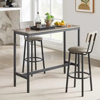 Juego de mesa de bar y 2 sillas de 3 piezas, taburetes de bar de estilo industrial con asiento tapizado en PU y respaldo