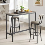 Juego de mesa de bar y 2 sillas de 3 piezas, taburetes de bar de estilo industrial con asiento tapizado en PU y respaldo