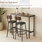Juego de mesa de bar y 2 sillas de 3 piezas, taburetes de bar de estilo industrial con asiento tapizado en PU y respaldo
