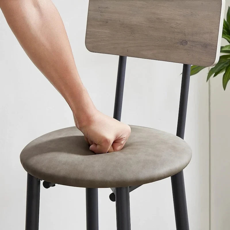 Juego de mesa de bar y 2 sillas de 3 piezas, taburetes de bar de estilo industrial con asiento tapizado en PU y respaldo