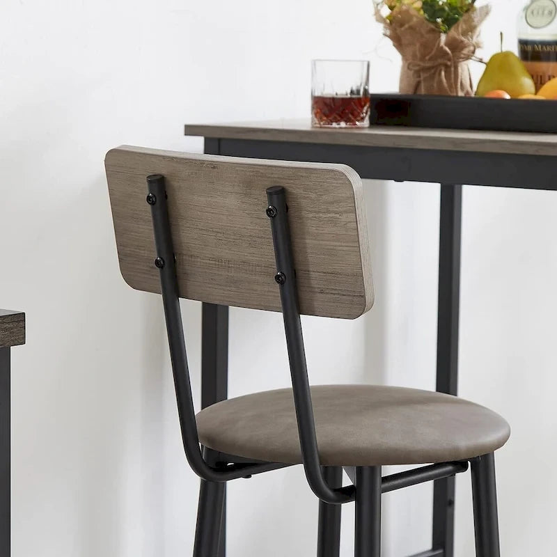Juego de mesa de bar y 2 sillas de 3 piezas, taburetes de bar de estilo industrial con asiento tapizado en PU y respaldo