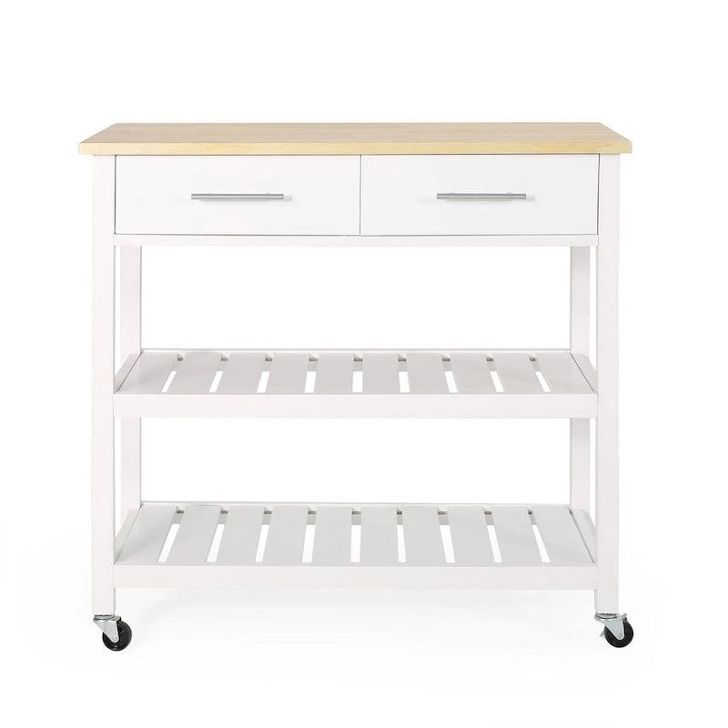 Carro de cocina moderno con 2 cajones, 2 estantes y ruedas con freno