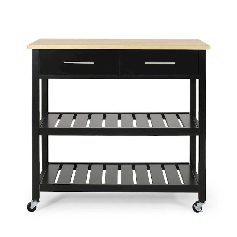 Carro de cocina moderno con 2 cajones, 2 estantes y ruedas con freno