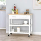 Carro de cocina moderno con 2 cajones, 2 estantes y ruedas con freno