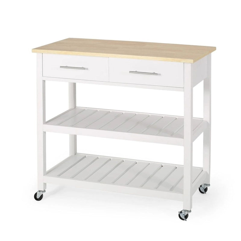 Carro de cocina moderno con 2 cajones, 2 estantes y ruedas con freno