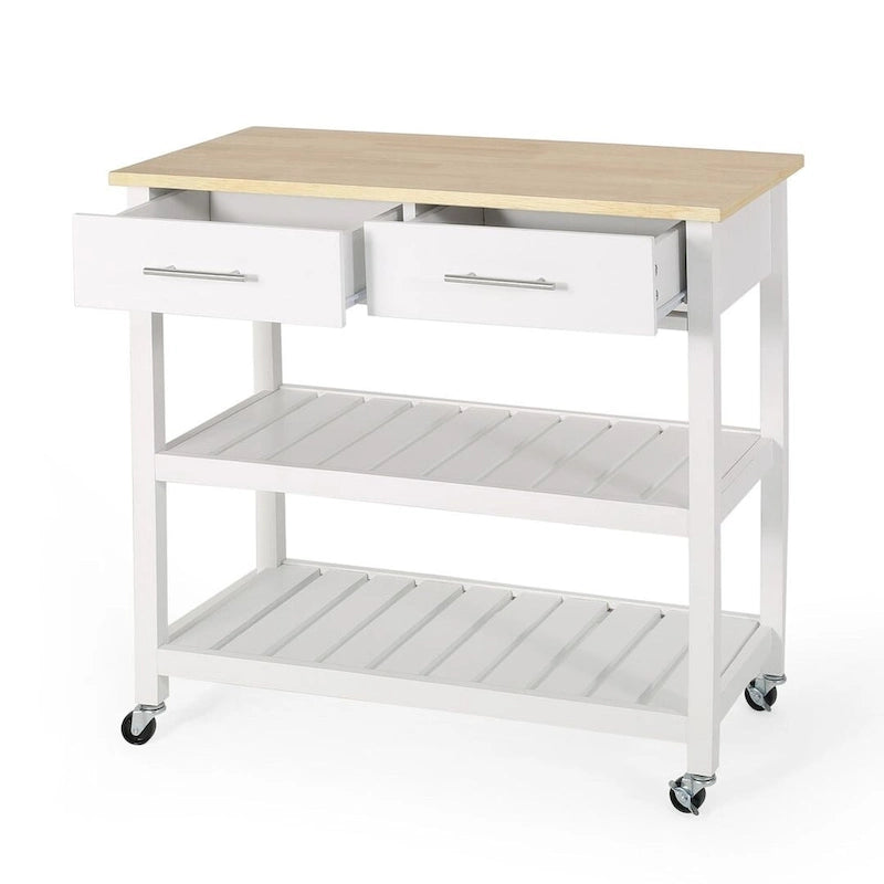 Carro de cocina moderno con 2 cajones, 2 estantes y ruedas con freno