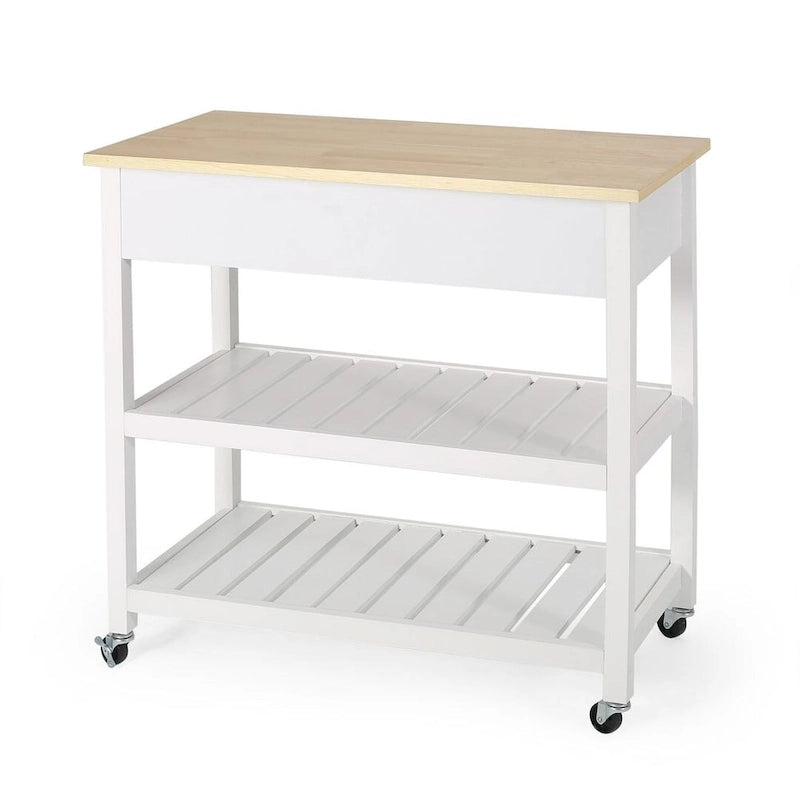 Carro de cocina moderno con 2 cajones, 2 estantes y ruedas con freno