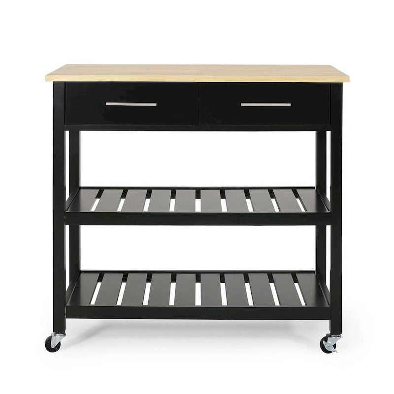 Carro de cocina moderno con 2 cajones, 2 estantes y ruedas con freno