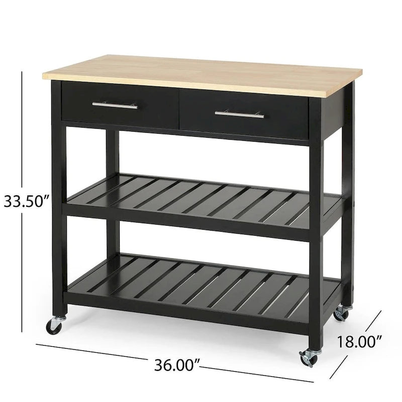 Carro de cocina moderno con 2 cajones, 2 estantes y ruedas con freno