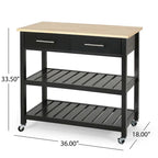 Carro de cocina moderno con 2 cajones, 2 estantes y ruedas con freno