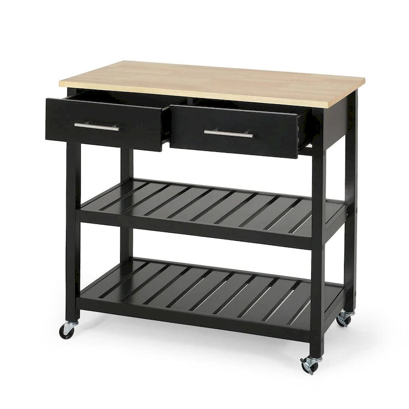 Carro de cocina moderno con 2 cajones, 2 estantes y ruedas con freno