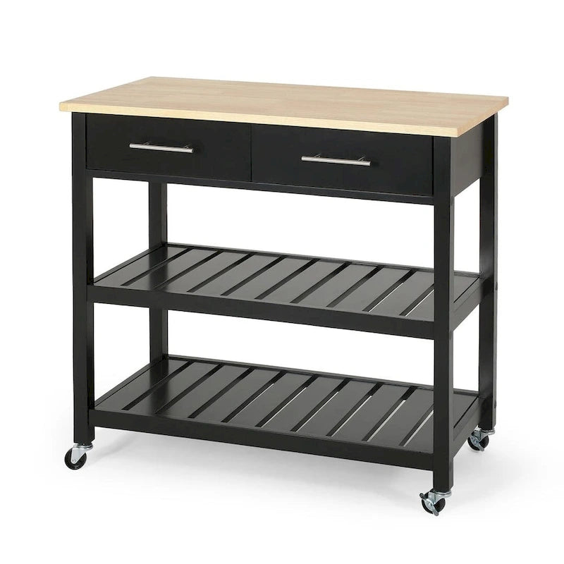 Carro de cocina moderno con 2 cajones, 2 estantes y ruedas con freno