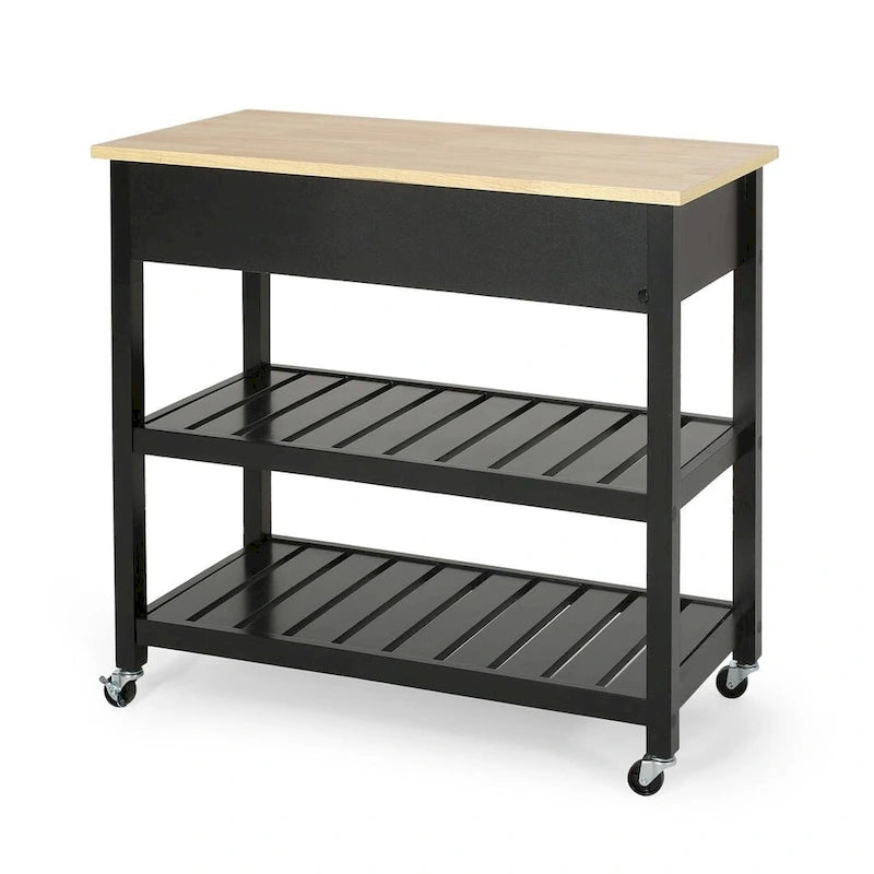 Carro de cocina moderno con 2 cajones, 2 estantes y ruedas con freno