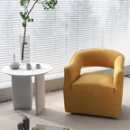 Sillón giratorio decorativo de terciopelo con respaldo abierto y base metálica
