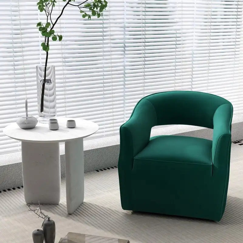 Sillón giratorio decorativo de terciopelo con respaldo abierto y base metálica