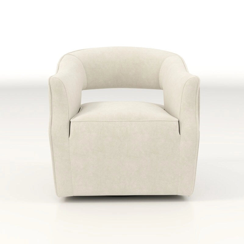 Sillón giratorio decorativo de terciopelo con respaldo abierto y base metálica