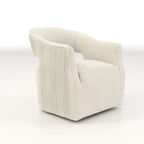 Sillón giratorio decorativo de terciopelo con respaldo abierto y base metálica
