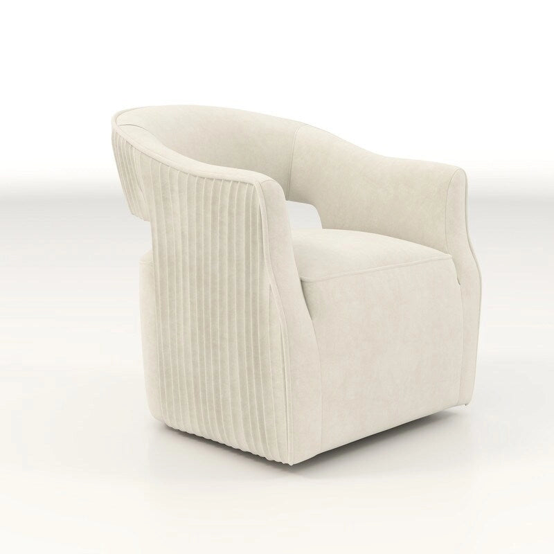 Sillón giratorio decorativo de terciopelo con respaldo abierto y base metálica