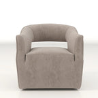 Sillón giratorio decorativo de terciopelo con respaldo abierto y base metálica