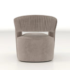 Sillón giratorio decorativo de terciopelo con respaldo abierto y base metálica