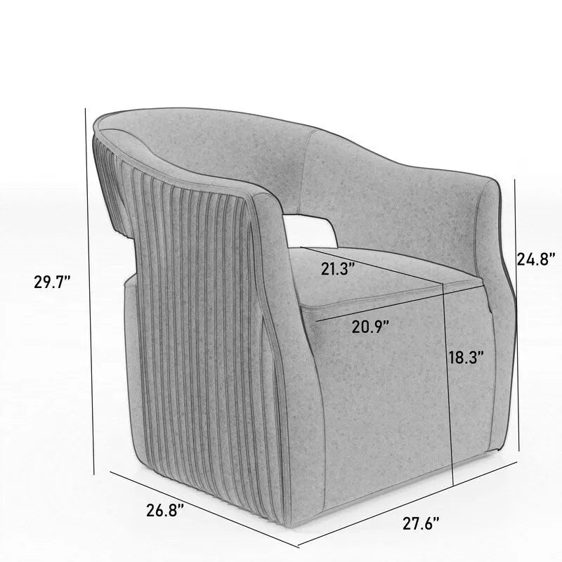 Sillón giratorio decorativo de terciopelo con respaldo abierto y base metálica
