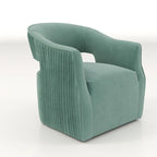 Sillón giratorio decorativo de terciopelo con respaldo abierto y base metálica