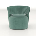 Sillón giratorio decorativo de terciopelo con respaldo abierto y base metálica