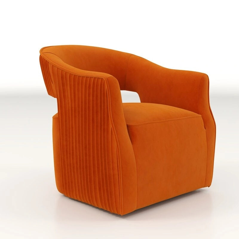 Sillón giratorio decorativo de terciopelo con respaldo abierto y base metálica