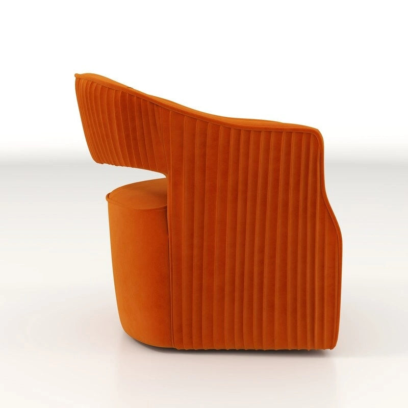 Sillón giratorio decorativo de terciopelo con respaldo abierto y base metálica