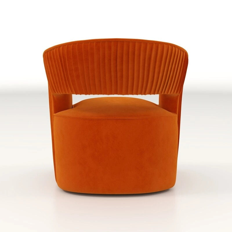 Sillón giratorio decorativo de terciopelo con respaldo abierto y base metálica