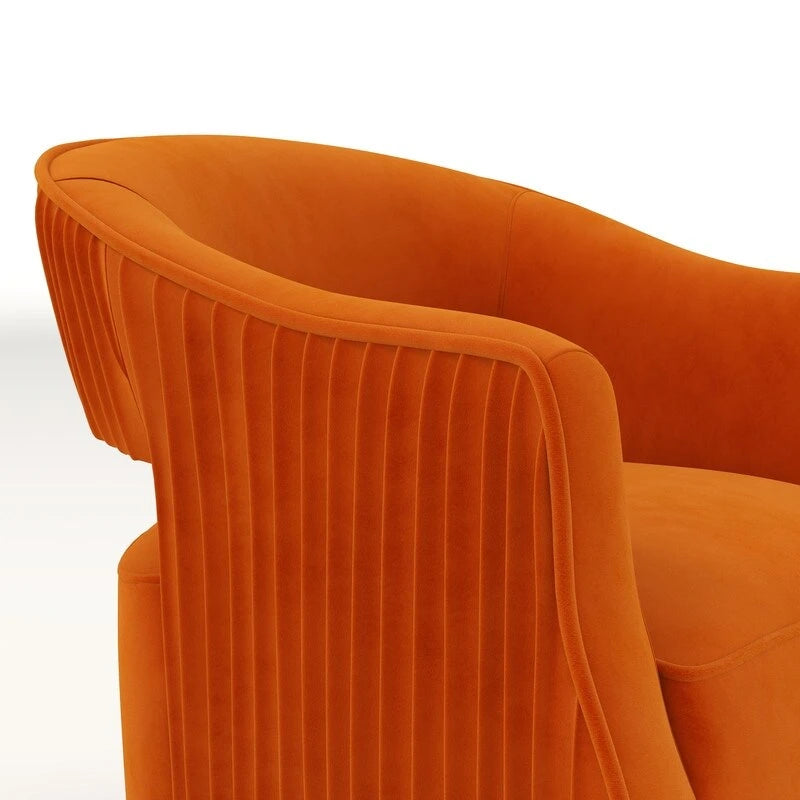 Sillón giratorio decorativo de terciopelo con respaldo abierto y base metálica