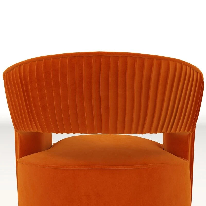 Sillón giratorio decorativo de terciopelo con respaldo abierto y base metálica