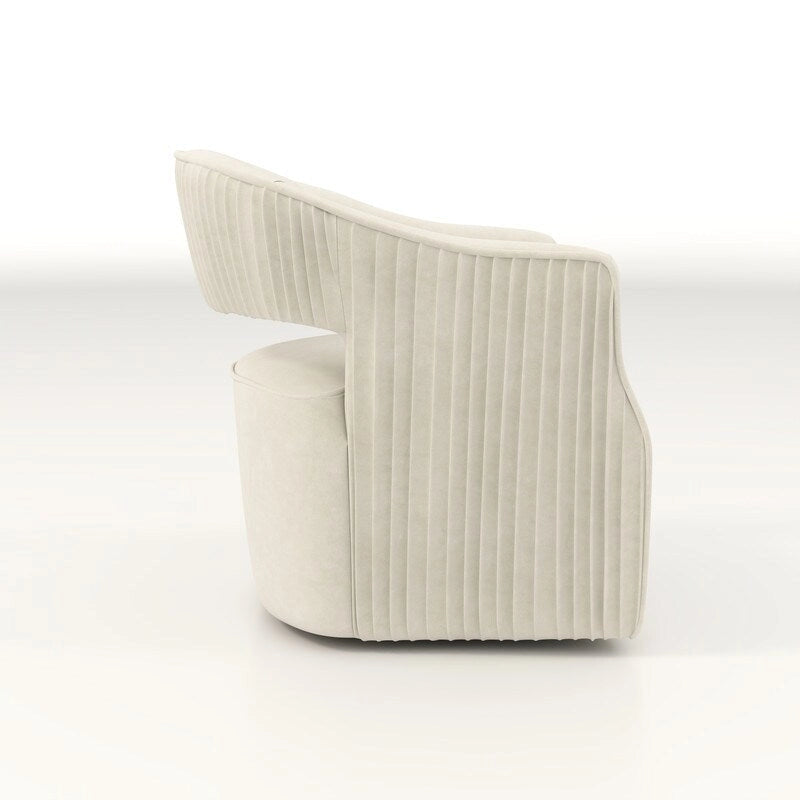 Sillón giratorio decorativo de terciopelo con respaldo abierto y base metálica