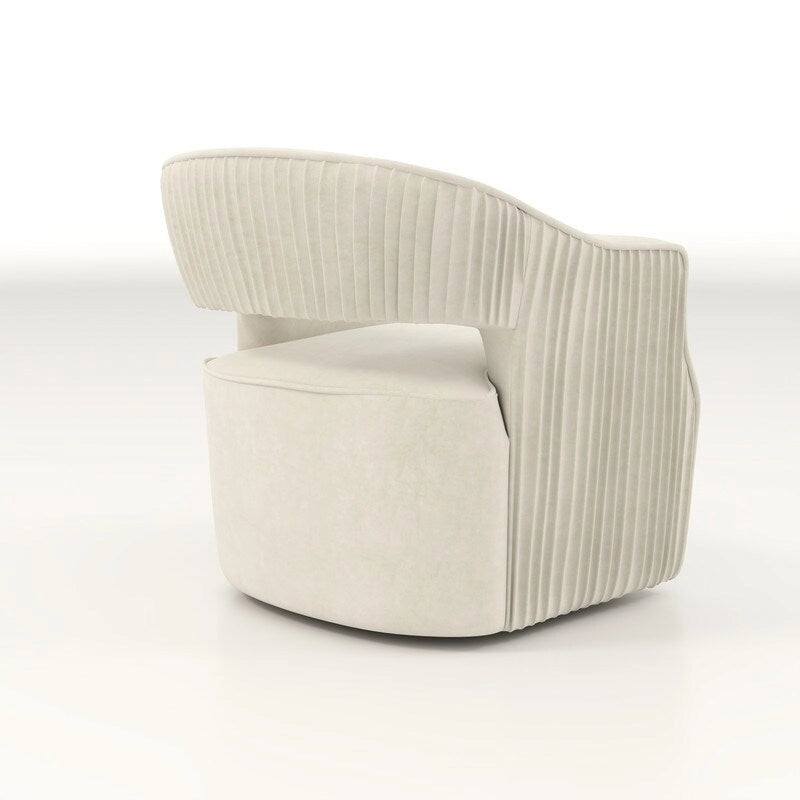 Sillón giratorio decorativo de terciopelo con respaldo abierto y base metálica