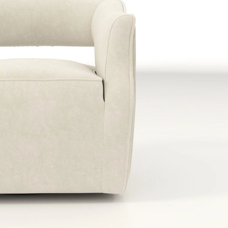 Sillón giratorio decorativo de terciopelo con respaldo abierto y base metálica