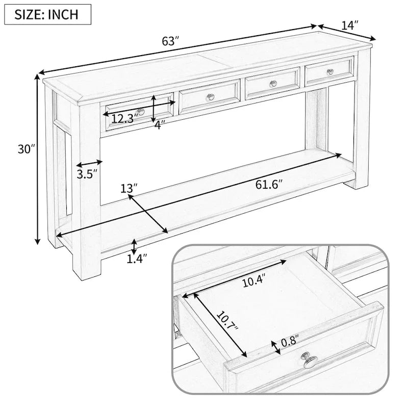 Mesa consola/Mesa de sofá con cajones de almacenamiento y estante inferior para entrada/pasillo