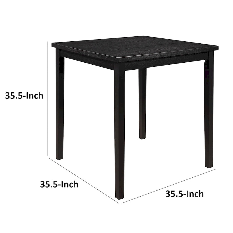 Mesa de altura de mostrador de 36 pulgadas, tablero cuadrado para 4 personas, madera maciza negra