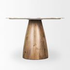 Mesa de comedor redonda con pedestal, tapa de mármol y base de madera – 42"