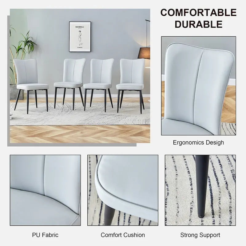 Juego de 4 sillas de comedor, de cuero sintético con estructura metálica