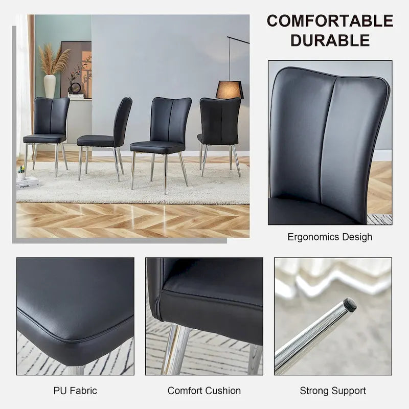 Juego de 4 sillas de comedor, de cuero sintético con estructura metálica