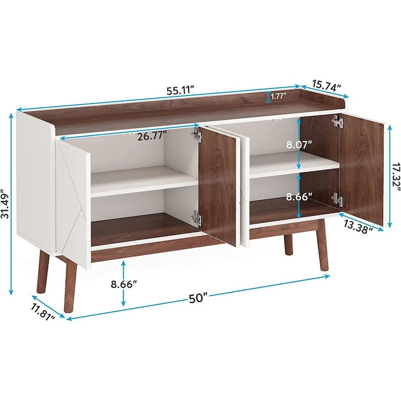 Aparador de cocina de 55 pulgadas, mesa de buffet, barra de café con almacenamiento y puertas para comedor, sala de estar, entrada