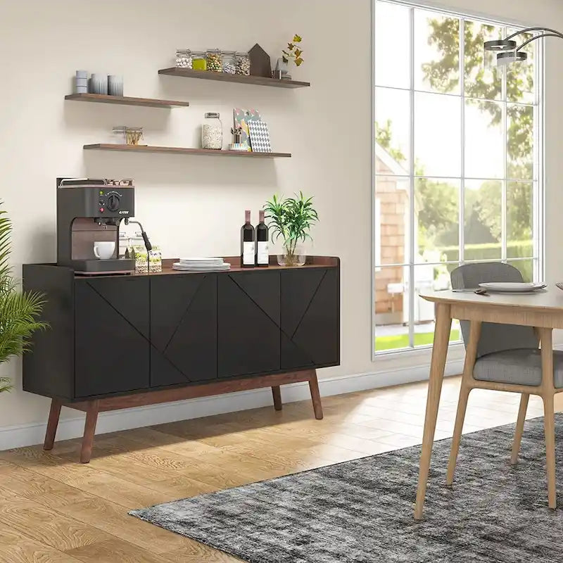 Aparador de cocina de 55 pulgadas, mesa de buffet, barra de café con almacenamiento y puertas para comedor, sala de estar, entrada