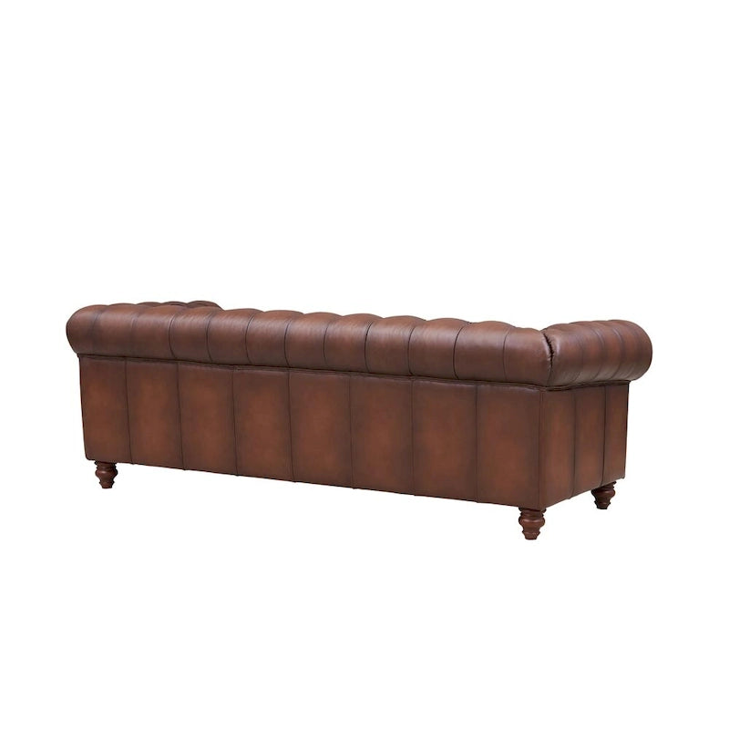 Sofá Chesterfield de cuero flor con capitoné de rombos