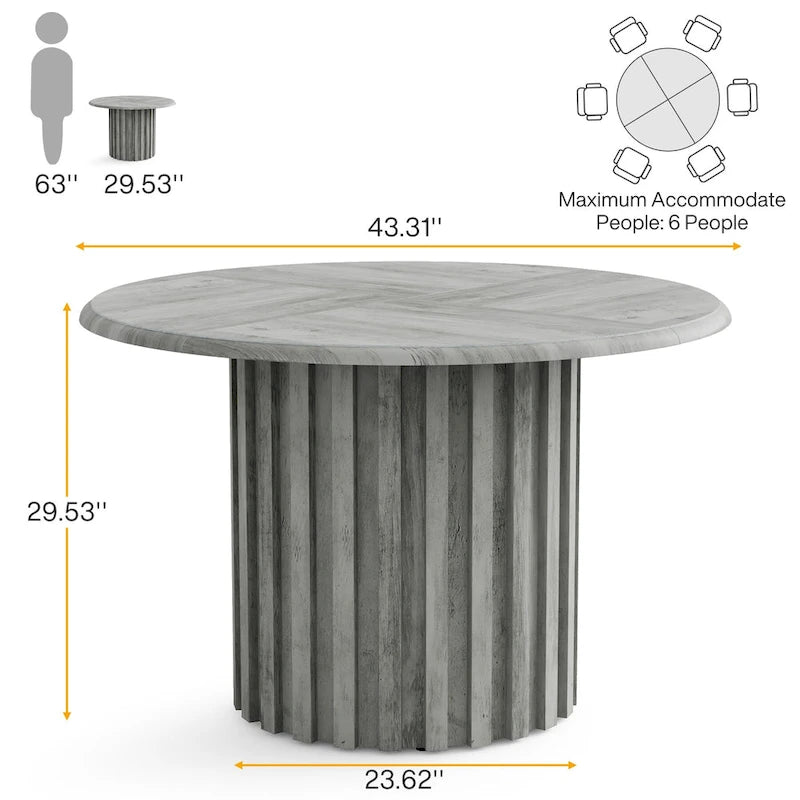 Mesa de comedor redonda de 43.3 pulgadas, asientos para hasta 6 personas