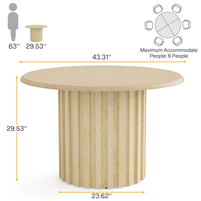 Mesa de comedor redonda de 43.3 pulgadas, asientos para hasta 6 personas